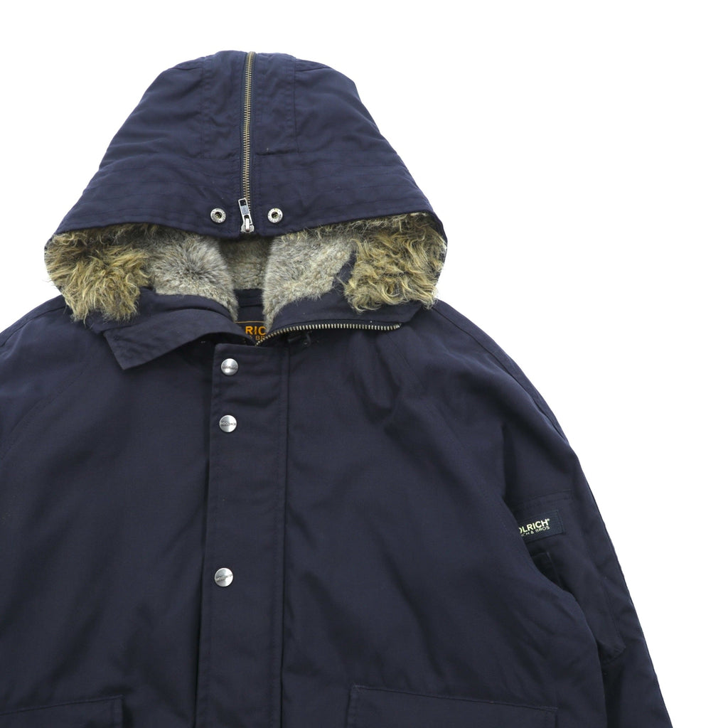 Woolrich N-2B Flight Jacket Padded Bomber Jacket, Size L, Navy, Short Length, Nylon Rabbit Hoodie, Faux Fur