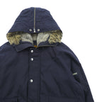 Woolrich N-2B Flight Jacket Padded Bomber Jacket, Size L, Navy, Short Length, Nylon Rabbit Hoodie, Faux Fur