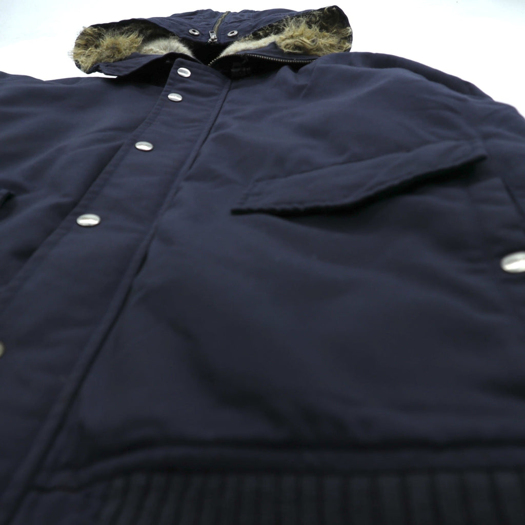 Woolrich N-2B Flight Jacket Padded Bomber Jacket, Size L, Navy, Short Length, Nylon Rabbit Hoodie, Faux Fur