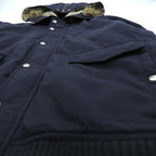 Woolrich N-2B Flight Jacket Padded Bomber Jacket, Size L, Navy, Short Length, Nylon Rabbit Hoodie, Faux Fur