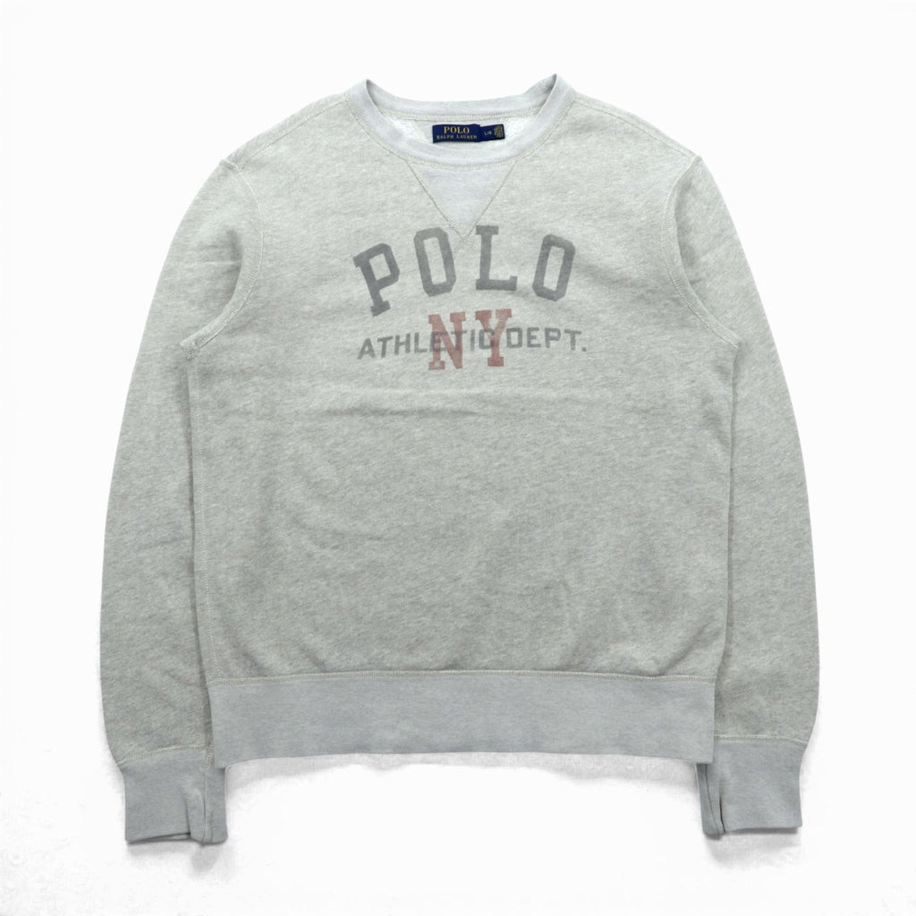 Polo Ralph Lauren Double V Print Arch Logo Sweatshirt, Large, Gray, NY ATHLETIC DEPT.