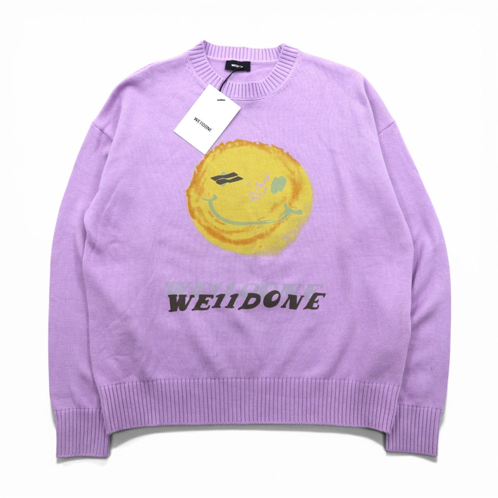 WE11DONE Smiley Printed Knit Sweater Cotton L Lavender Unused