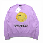 WE11DONE Smiley Printed Knit Sweater Cotton L Lavender Unused