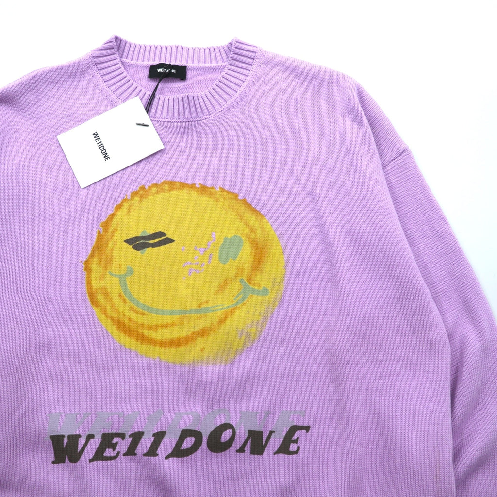 WE11DONE Smiley Printed Knit Sweater Cotton L Lavender Unused