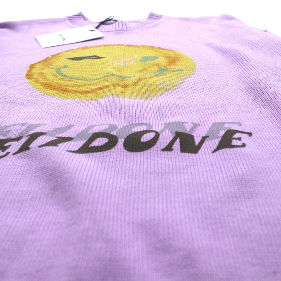 WE11DONE Smiley Printed Knit Sweater Cotton L Lavender Unused