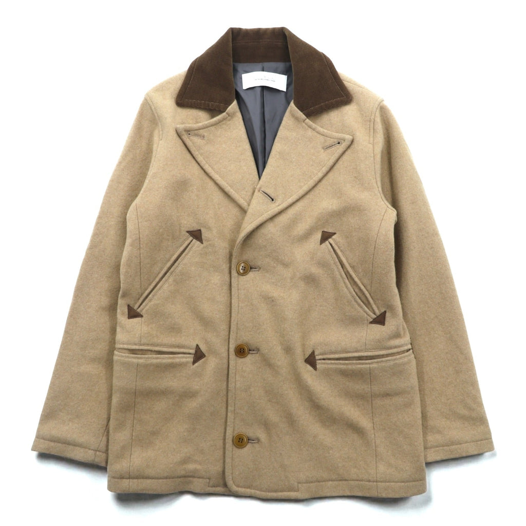 CURLY Single Officer Pea Coat, Size M, Beige, Corduroy Collar, Peak Lapel, Made in Japan