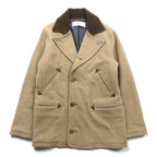 CURLY Single Officer Pea Coat, Size M, Beige, Corduroy Collar, Peak Lapel, Made in Japan