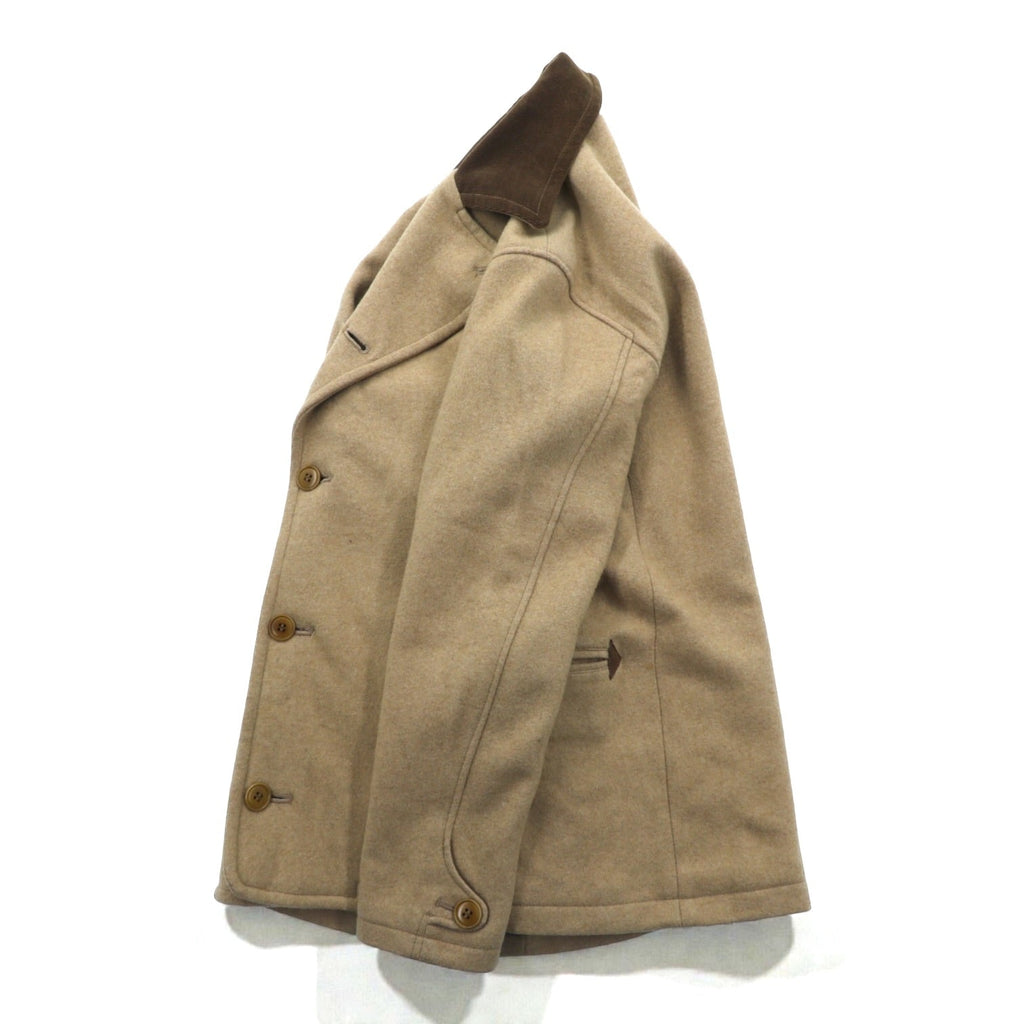 CURLY Single Officer Pea Coat, Size M, Beige, Corduroy Collar, Peak Lapel, Made in Japan