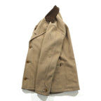 CURLY Single Officer Pea Coat, Size M, Beige, Corduroy Collar, Peak Lapel, Made in Japan