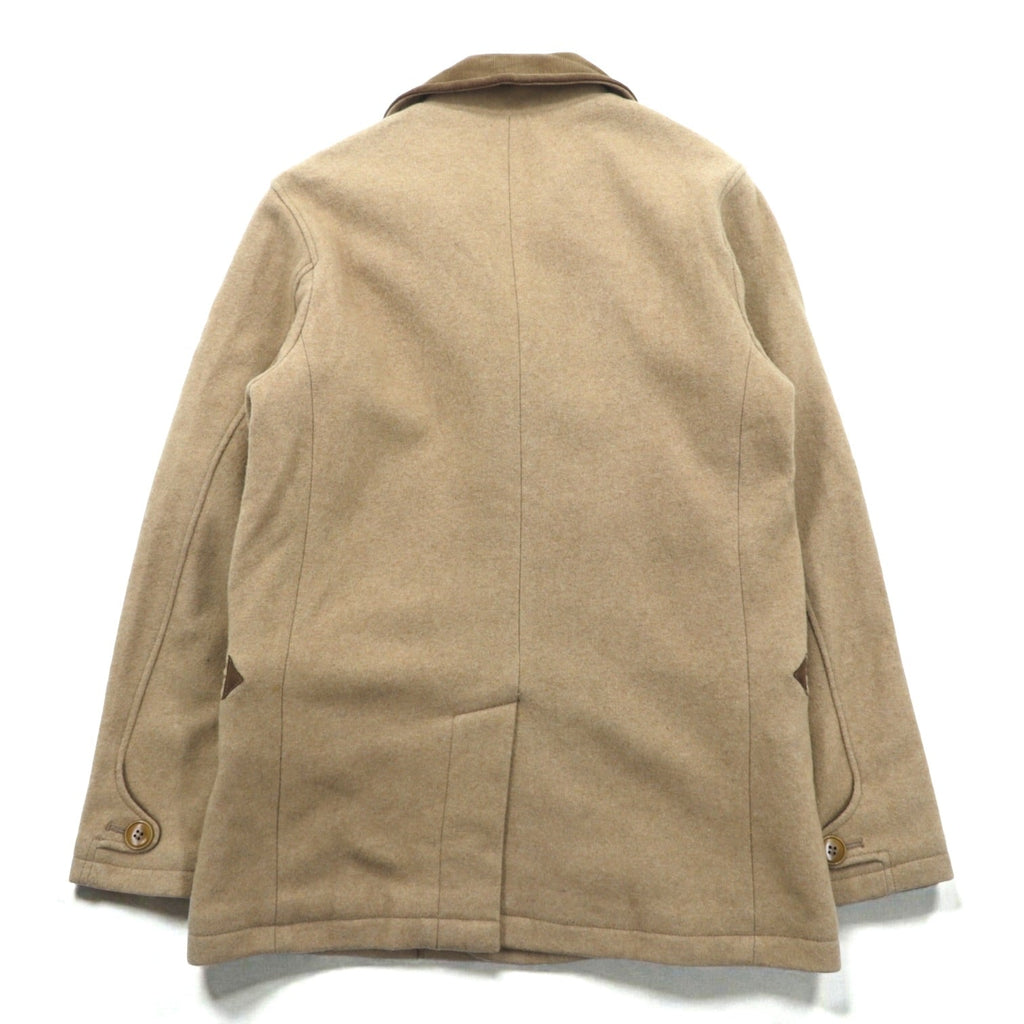 CURLY Single Officer Pea Coat, Size M, Beige, Corduroy Collar, Peak Lapel, Made in Japan