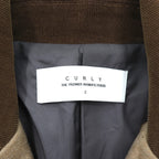 CURLY Single Officer Pea Coat, Size M, Beige, Corduroy Collar, Peak Lapel, Made in Japan