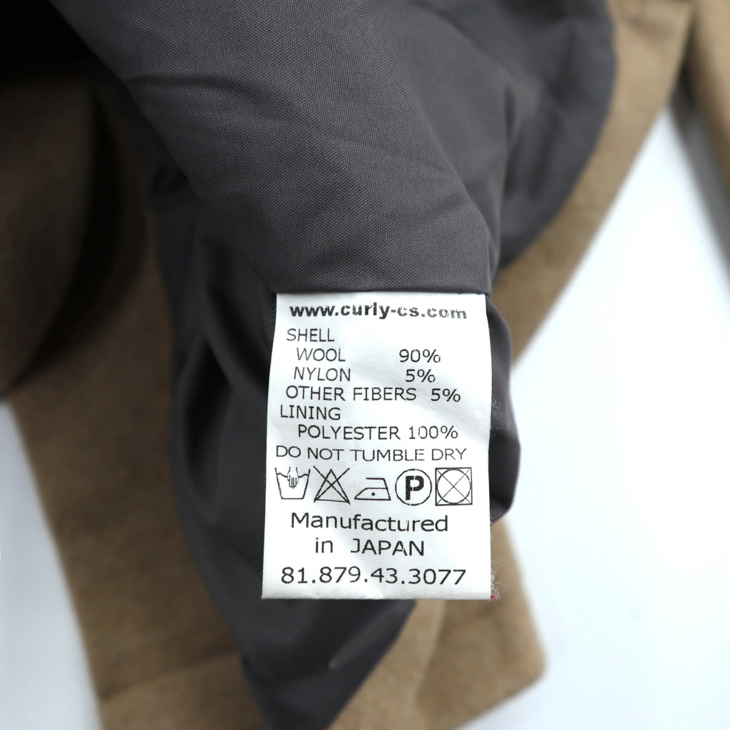 CURLY Single Officer Pea Coat, Size M, Beige, Corduroy Collar, Peak Lapel, Made in Japan