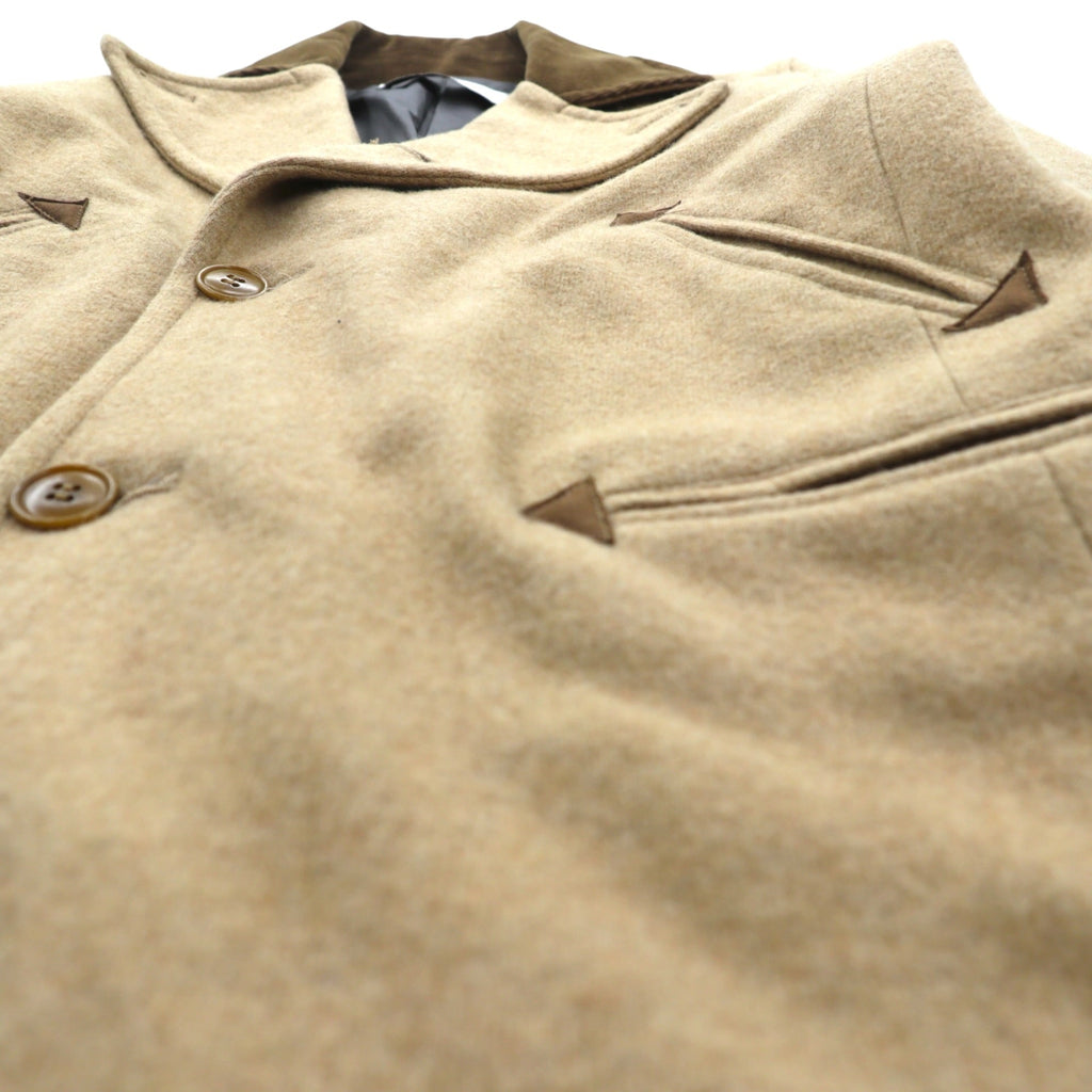 CURLY Single Officer Pea Coat, Size M, Beige, Corduroy Collar, Peak Lapel, Made in Japan