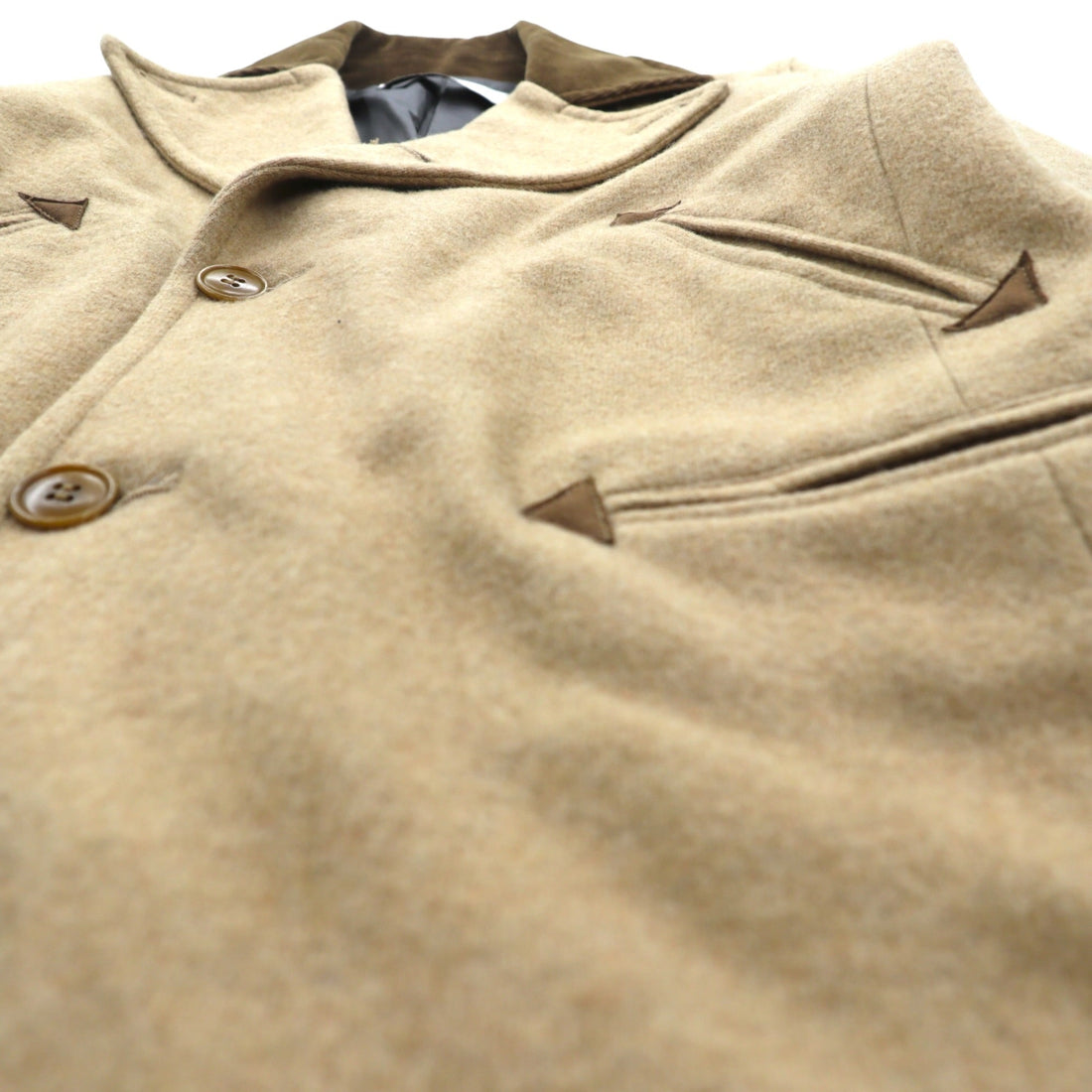 CURLY Single Officer Pea Coat, Size M, Beige, Corduroy Collar, Peak Lapel, Made in Japan