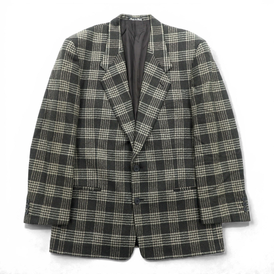GIORGIO ARMANI Made in Italy LE COLLEZIONI Tweed 2B Tailored Jacket Leather L Brown Wool Check BLOOMINGDALE'S