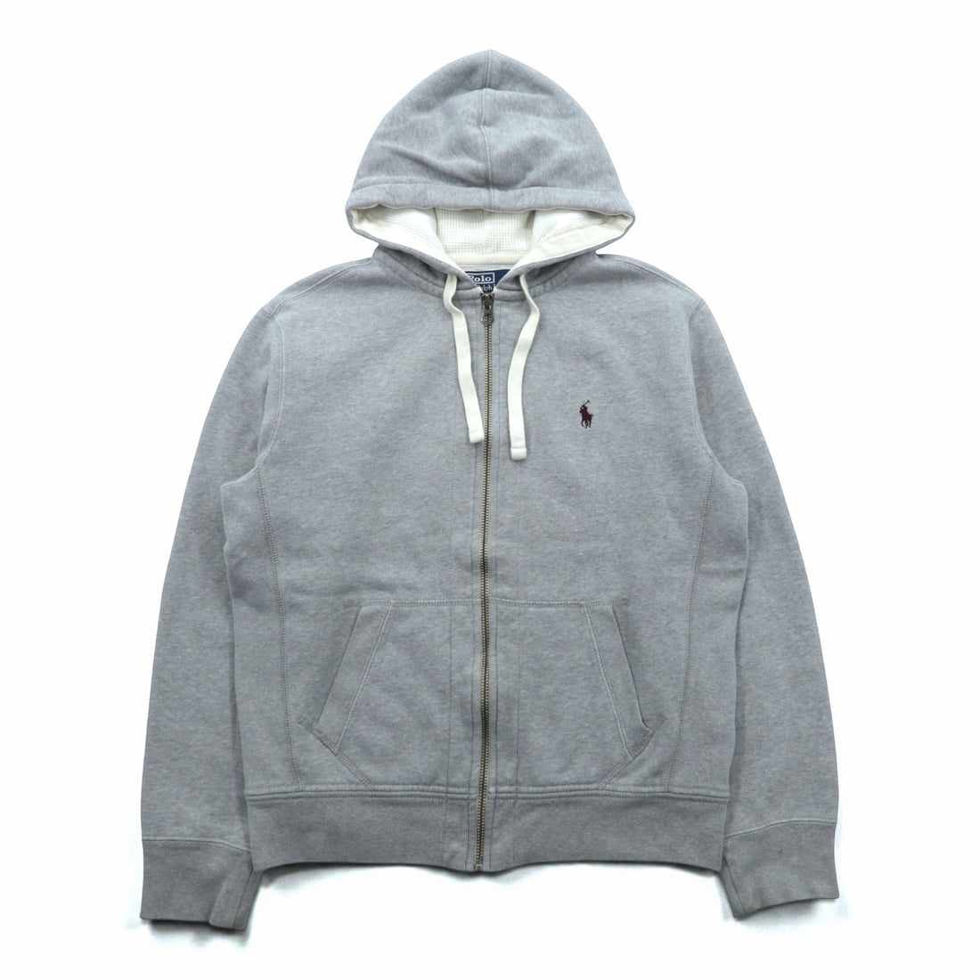 Polo Ralph Lauren 90s Reverse Weave Zip Hoodie, Size M, Gray, Small Pony Embroidery, Thermal Lining