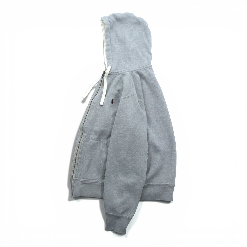 Polo Ralph Lauren 90s Reverse Weave Zip Hoodie, Size M, Gray, Small Pony Embroidery, Thermal Lining