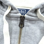 Polo Ralph Lauren 90s Reverse Weave Zip Hoodie, Size M, Gray, Small Pony Embroidery, Thermal Lining