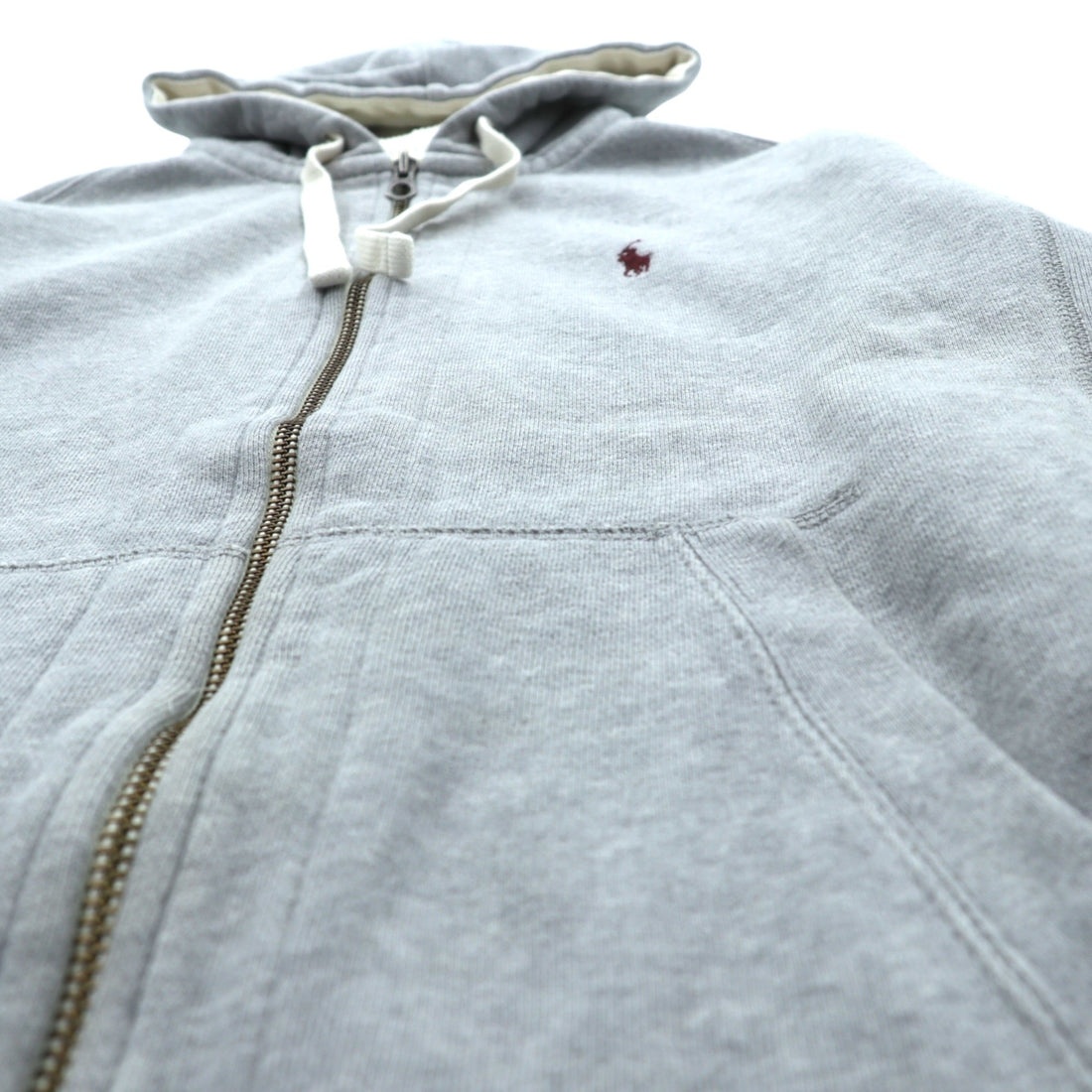 Polo Ralph Lauren 90s Reverse Weave Zip Hoodie, Size M, Gray, Small Pony Embroidery, Thermal Lining