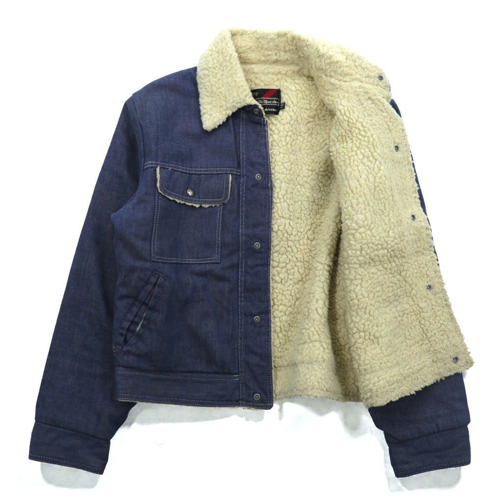 Sears 70s Short Denim Jacket, Snap Button Work Size L, Indigo, Boa Lining