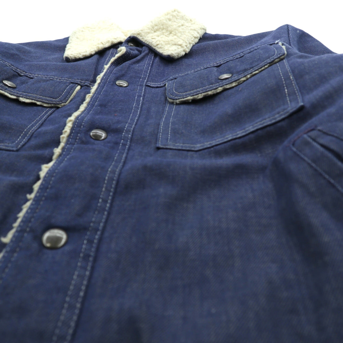 Sears 70s Short Denim Jacket, Snap Button Work Size L, Indigo, Boa Lining