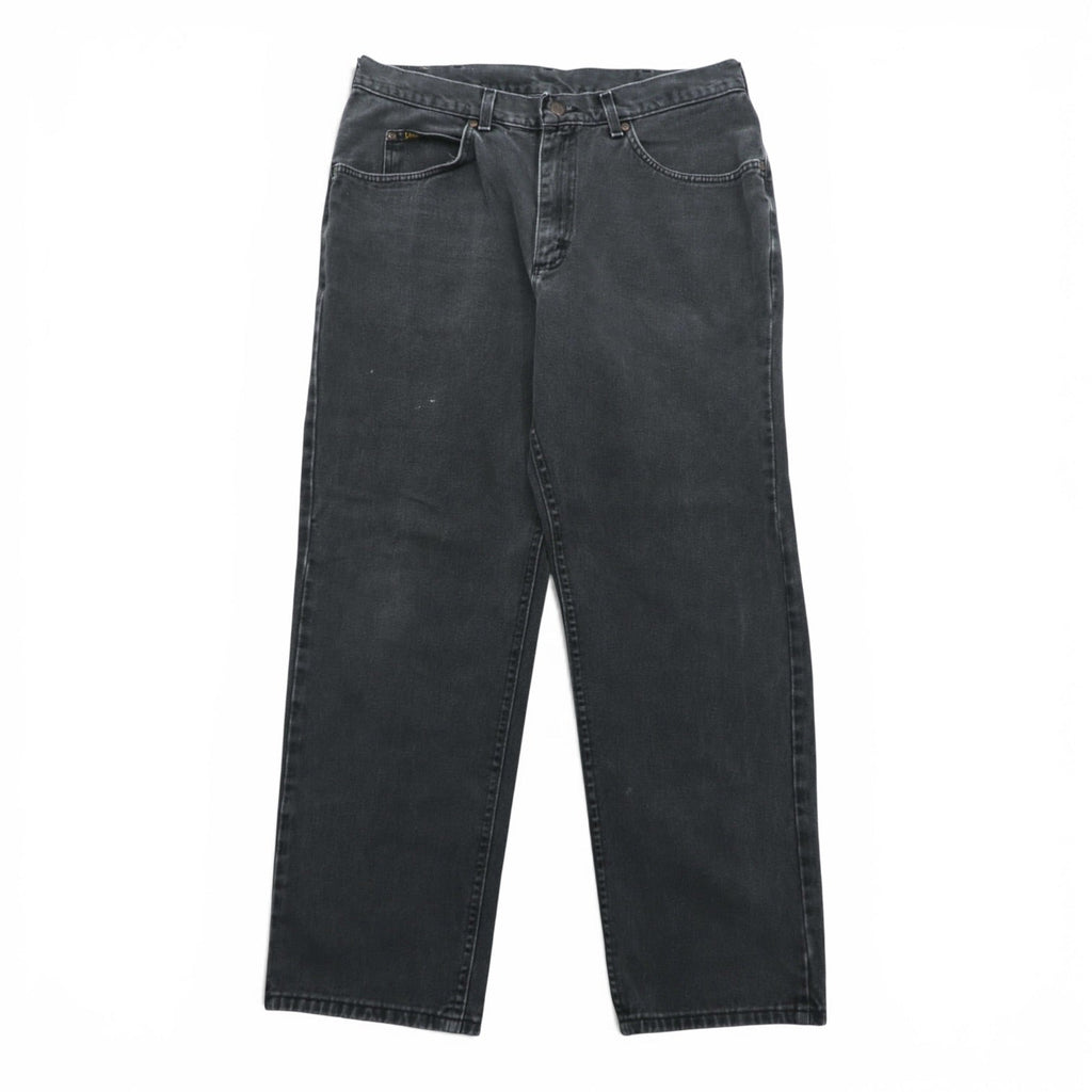 Lee 90s Made in USA Baggy Jeans Tapered Black Denim Pants, Size L, Zipper Fly, Leather Patch, Relaxed Fit, 2055508