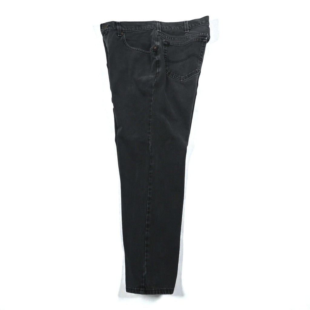 Lee 90s Made in USA Baggy Jeans Tapered Black Denim Pants, Size L, Zipper Fly, Leather Patch, Relaxed Fit, 2055508