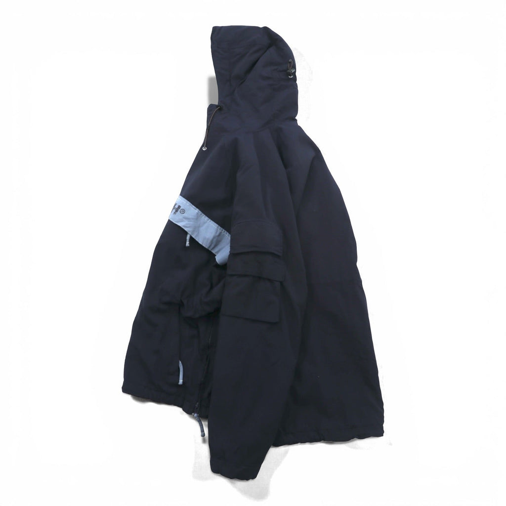 Woolrich ハーフジップ アノラックパーカー ナイロンジャケット L ネイビー ドローコード カンガルーポケット 中綿 サイドジップ スリット