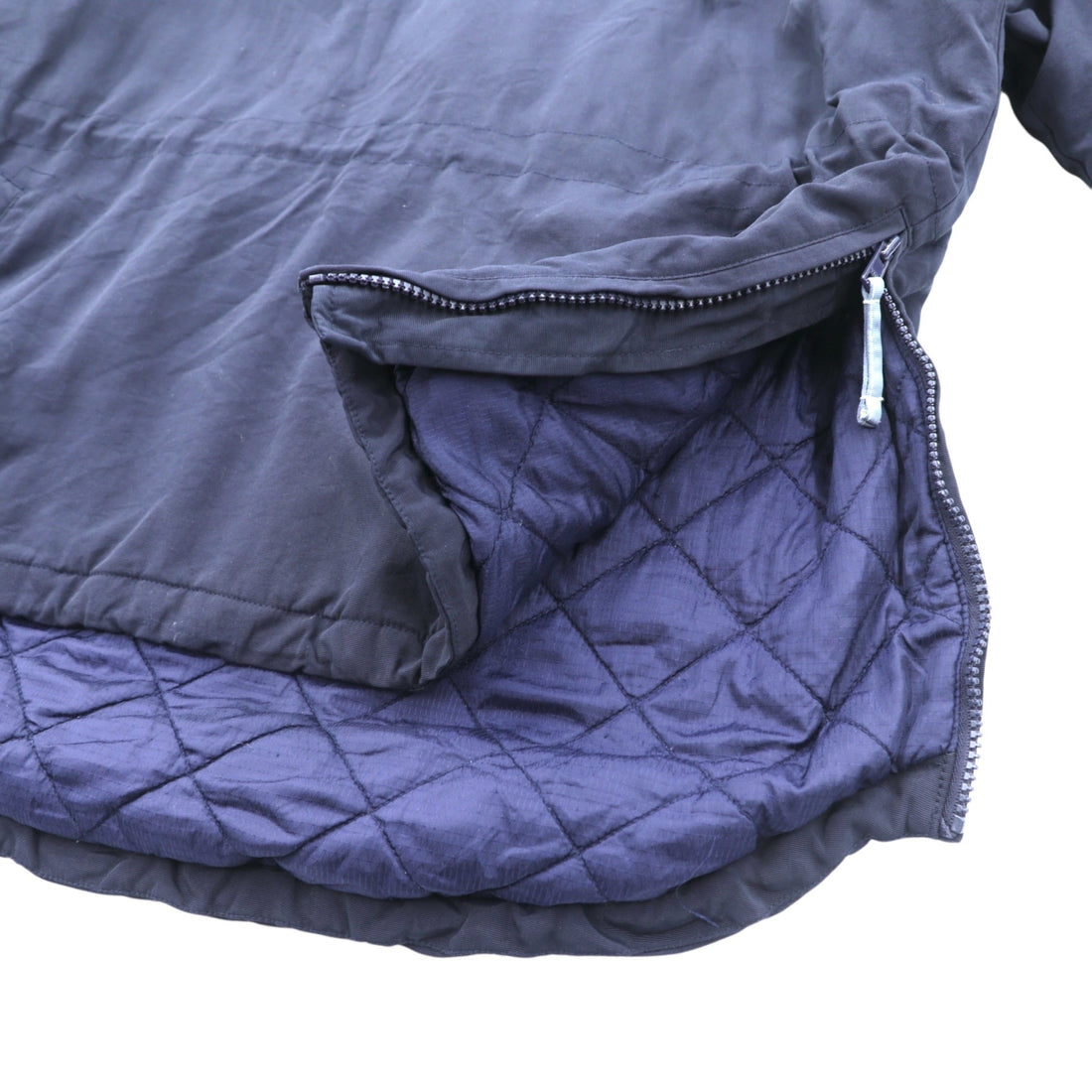 Woolrich ハーフジップ アノラックパーカー ナイロンジャケット L ネイビー ドローコード カンガルーポケット 中綿 サイドジップ スリット