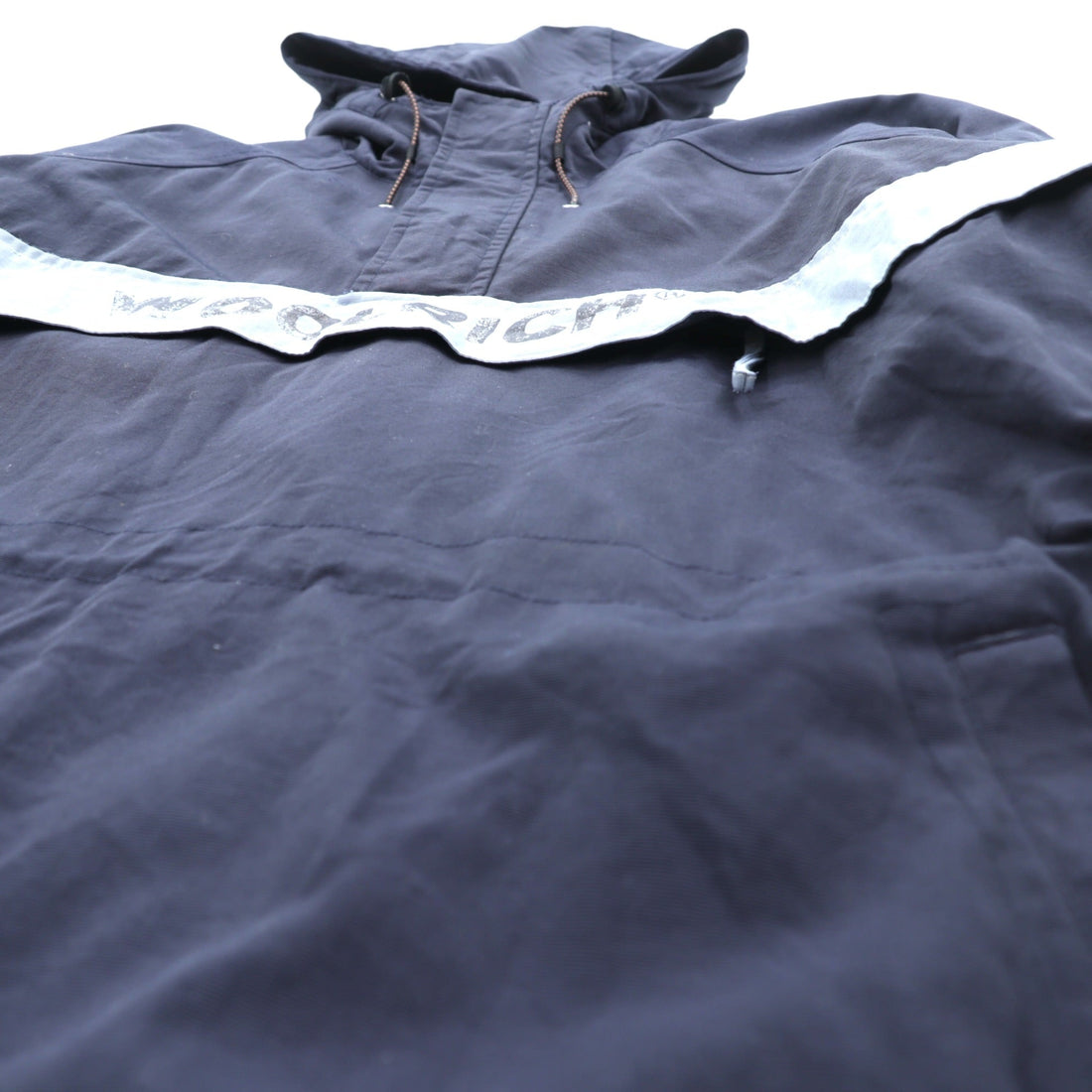Woolrich ハーフジップ アノラックパーカー ナイロンジャケット L ネイビー ドローコード カンガルーポケット 中綿 サイドジップ スリット