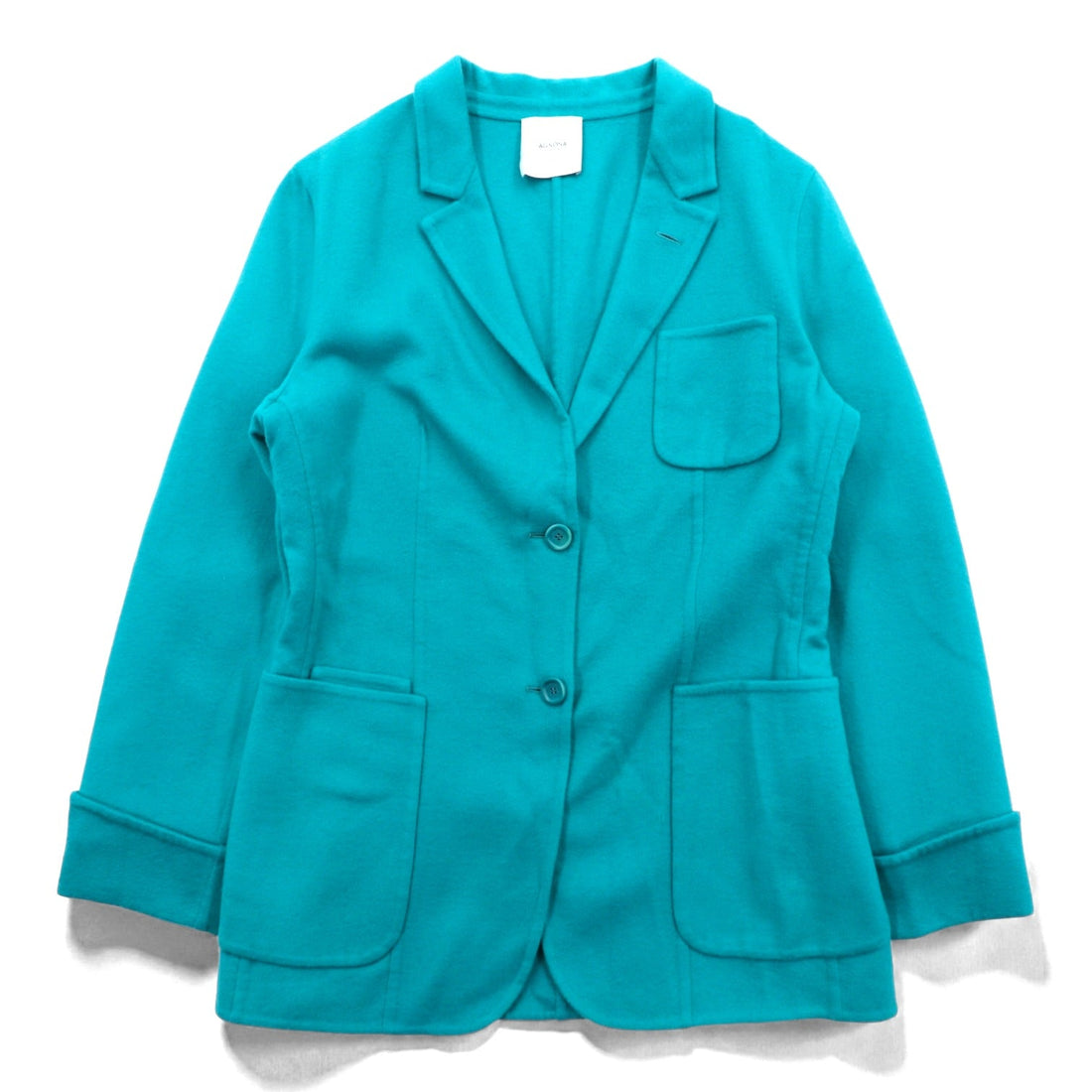 AGNONA Made in Italy Cashmere Tailored Jacket, Leather, Large, Green Wool