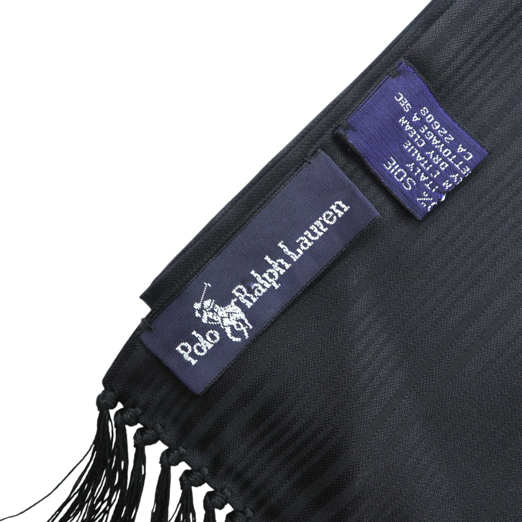 Polo Ralph Lauren イタリア製 シルク フリンジ ストール ブラック シルク シャドーストライプ