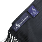 Polo Ralph Lauren イタリア製 シルク フリンジ ストール ブラック シルク シャドーストライプ