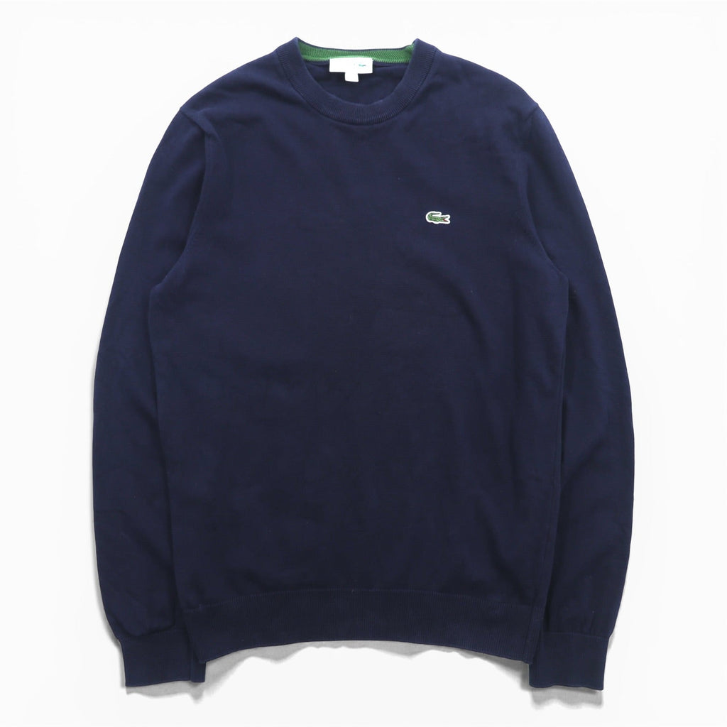 LACOSTE オーガニックコットン クルーネック ニット セーター M ネイビー REGULAR FIT ワンポイントロゴ AH1985