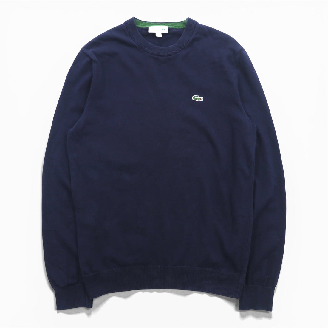 LACOSTE オーガニックコットン クルーネック ニット セーター M ネイビー REGULAR FIT ワンポイントロゴ AH1985