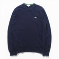 LACOSTE オーガニックコットン クルーネック ニット セーター M ネイビー REGULAR FIT ワンポイントロゴ AH1985