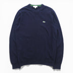 LACOSTE オーガニックコットン クルーネック ニット セーター M ネイビー REGULAR FIT ワンポイントロゴ AH1985