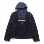 NAPAPIJRI Half Zip Anorak Hoodie Sherpa Fleece Jacket L Navy Drawcord Teide N0Y13M
