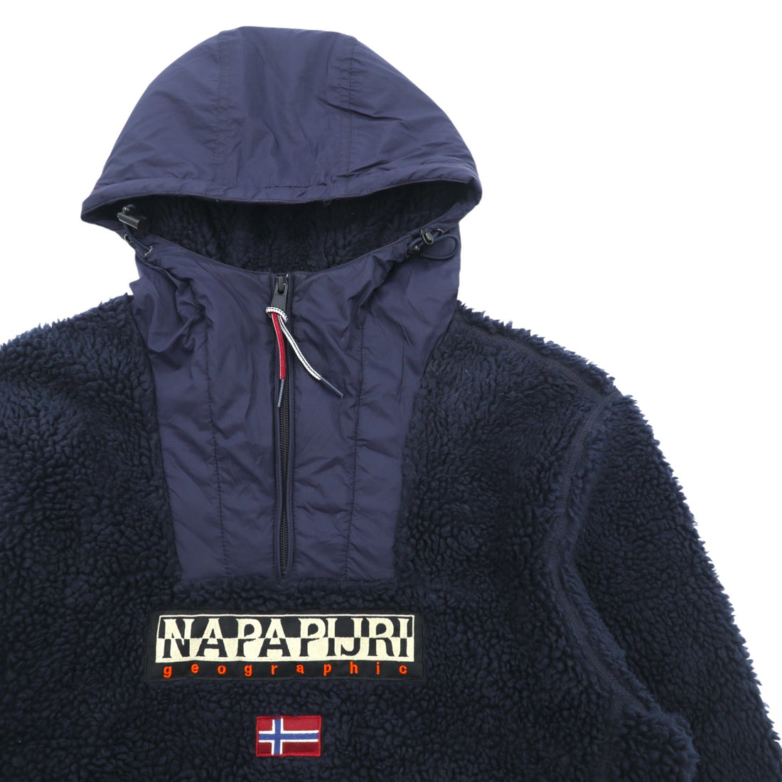 NAPAPIJRI Half Zip Anorak Hoodie Sherpa Fleece Jacket L Navy Drawcord Teide N0Y13M