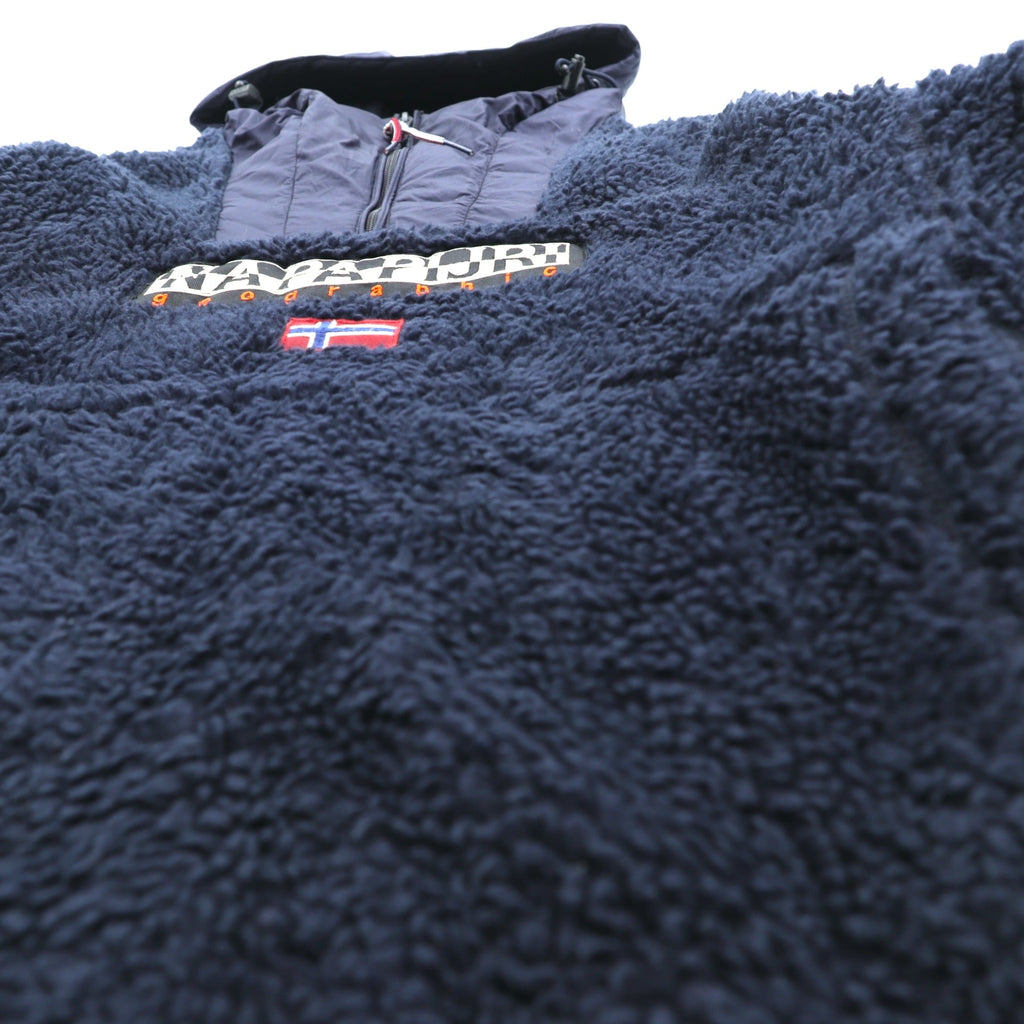 NAPAPIJRI Half Zip Anorak Hoodie Sherpa Fleece Jacket L Navy Drawcord Teide N0Y13M