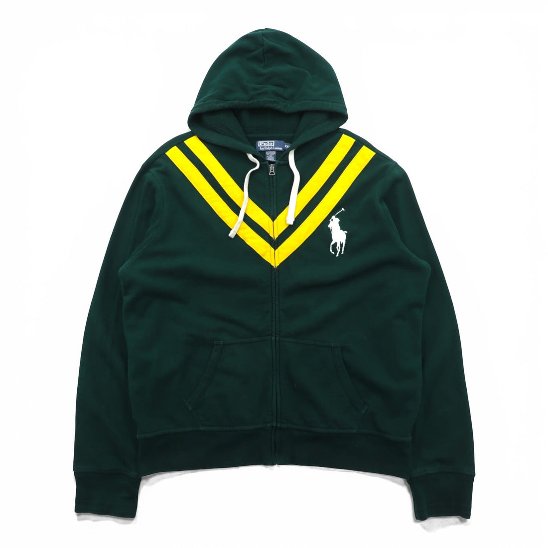 Polo Ralph Lauren Big Pony Zip Up Hoodie XXL Green Yellow Chevron V Stripe Sweatshirt White Pony