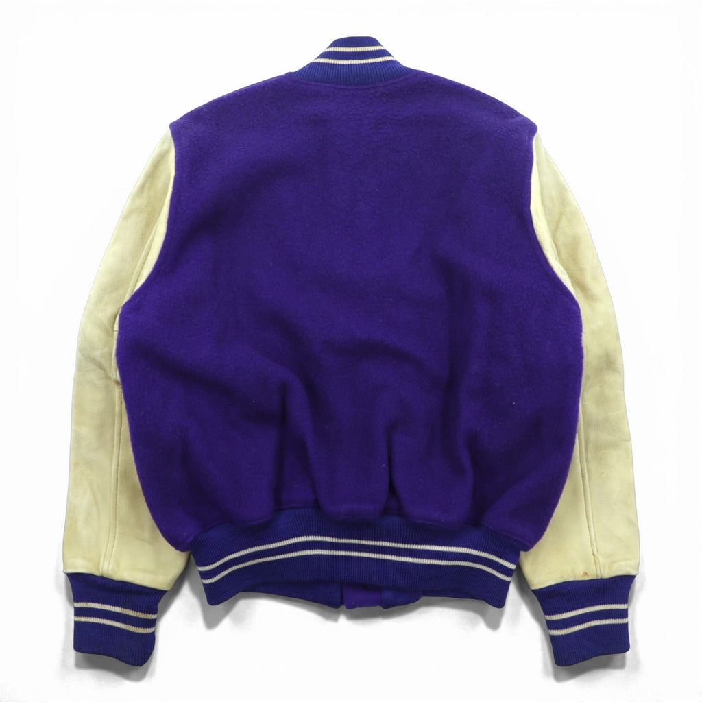 40年代 Vintage LOWE & CAMPBELL 袖レザー切り替え ボタスタ スタジャン L ブルー ウール