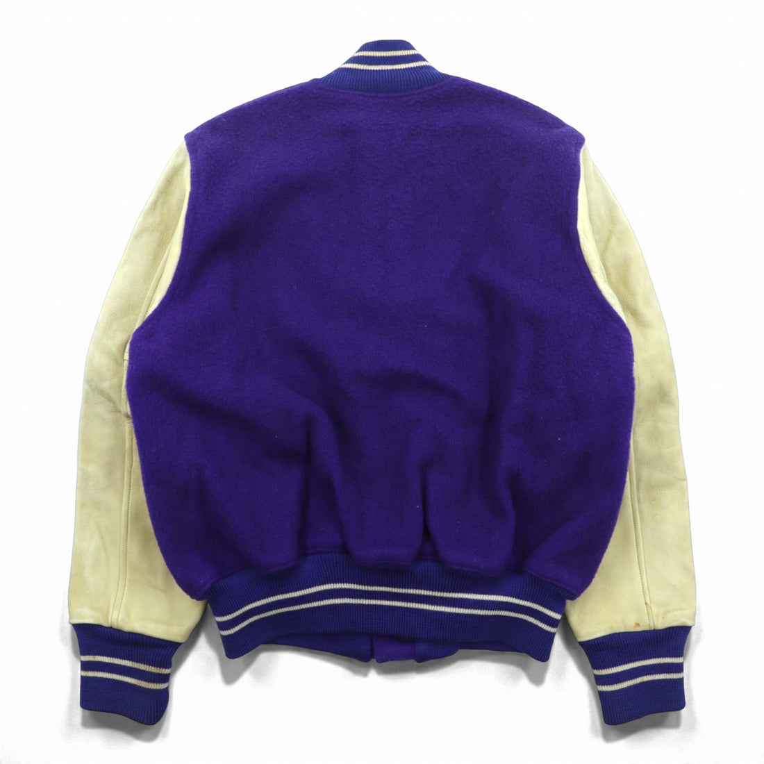 40年代 Vintage LOWE & CAMPBELL 袖レザー切り替え ボタスタ スタジャン L ブルー ウール