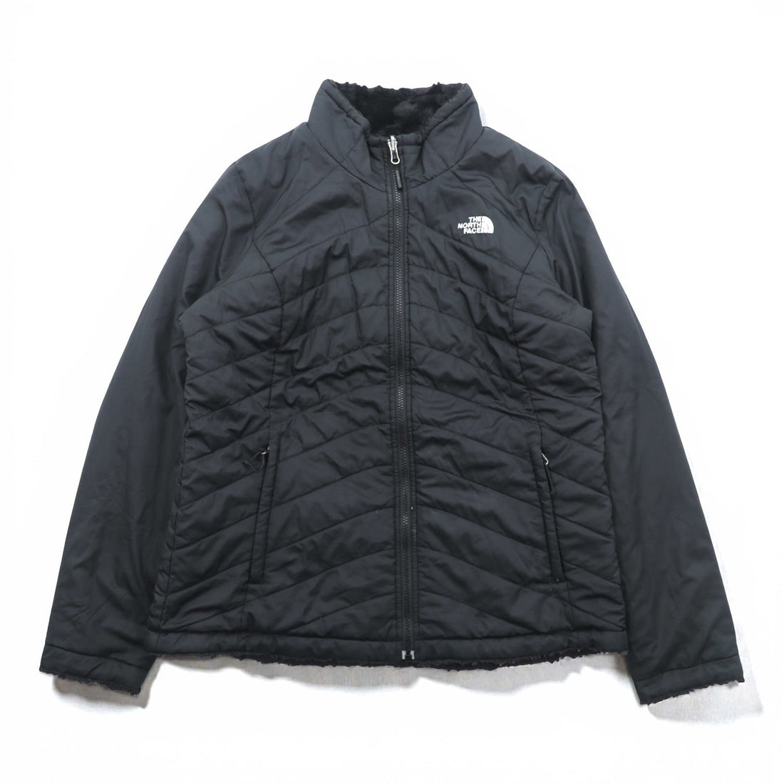 The North Face Mossbud Swirl Reversible Jacket Black Quilted Fleece F15 CUB5 Insulated
