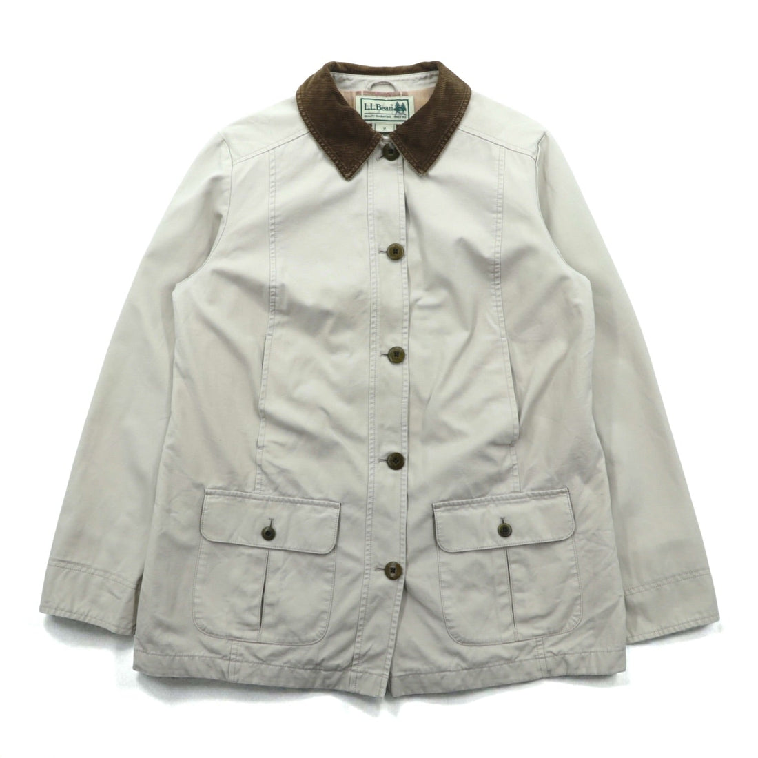 L.L.Bean Duck Chore Coat Coverall M Beige Cotton 267093 Corduroy Collar Check Lining