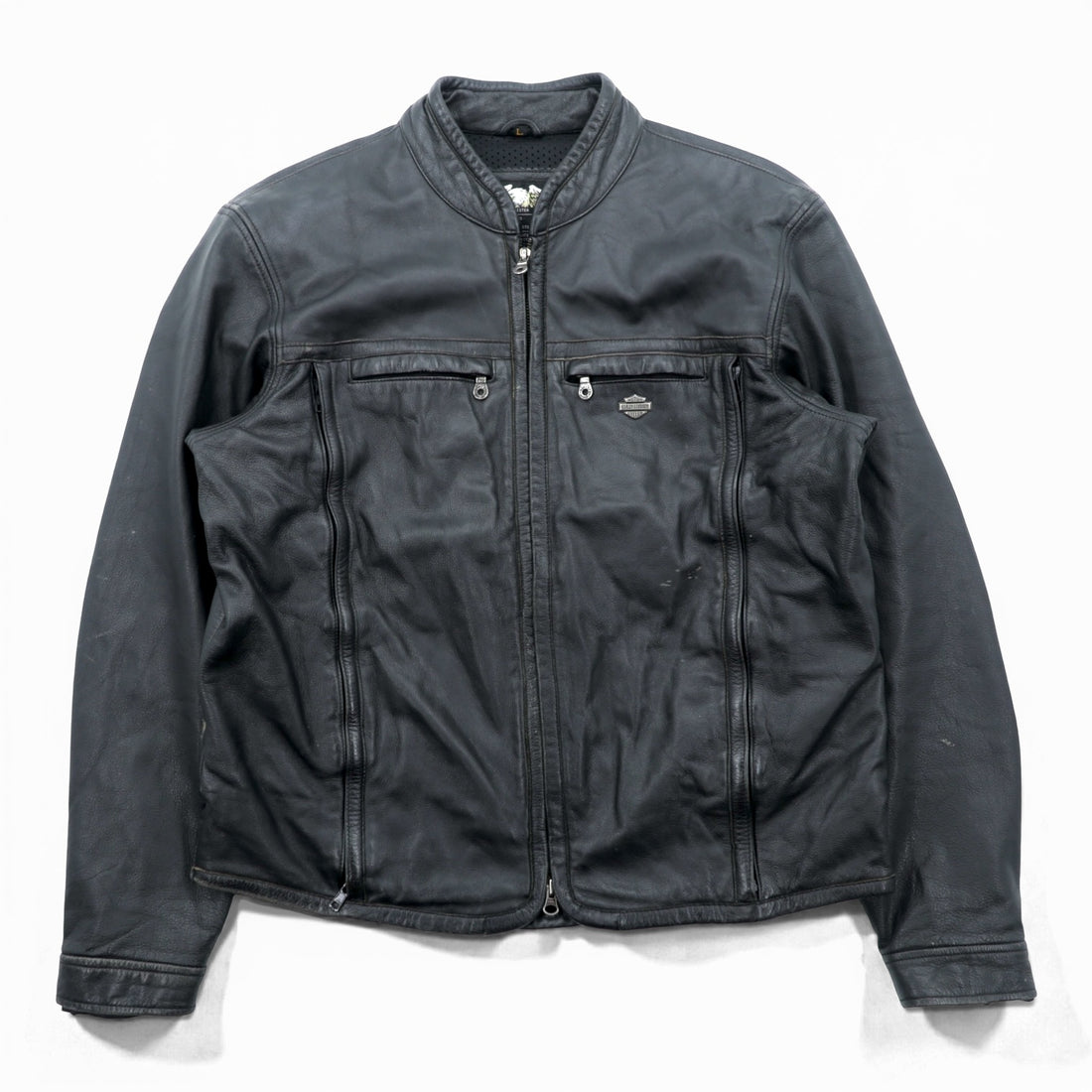 HARLEY DAVIDSON Single Riders Jacket L Black Genuine Leather Back Logo Embossed