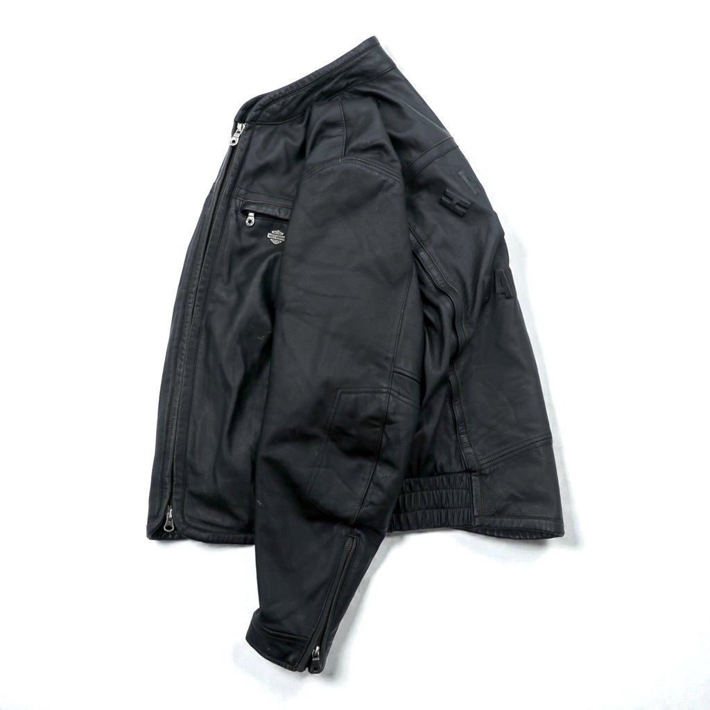 HARLEY DAVIDSON Single Riders Jacket L Black Genuine Leather Back Logo Embossed