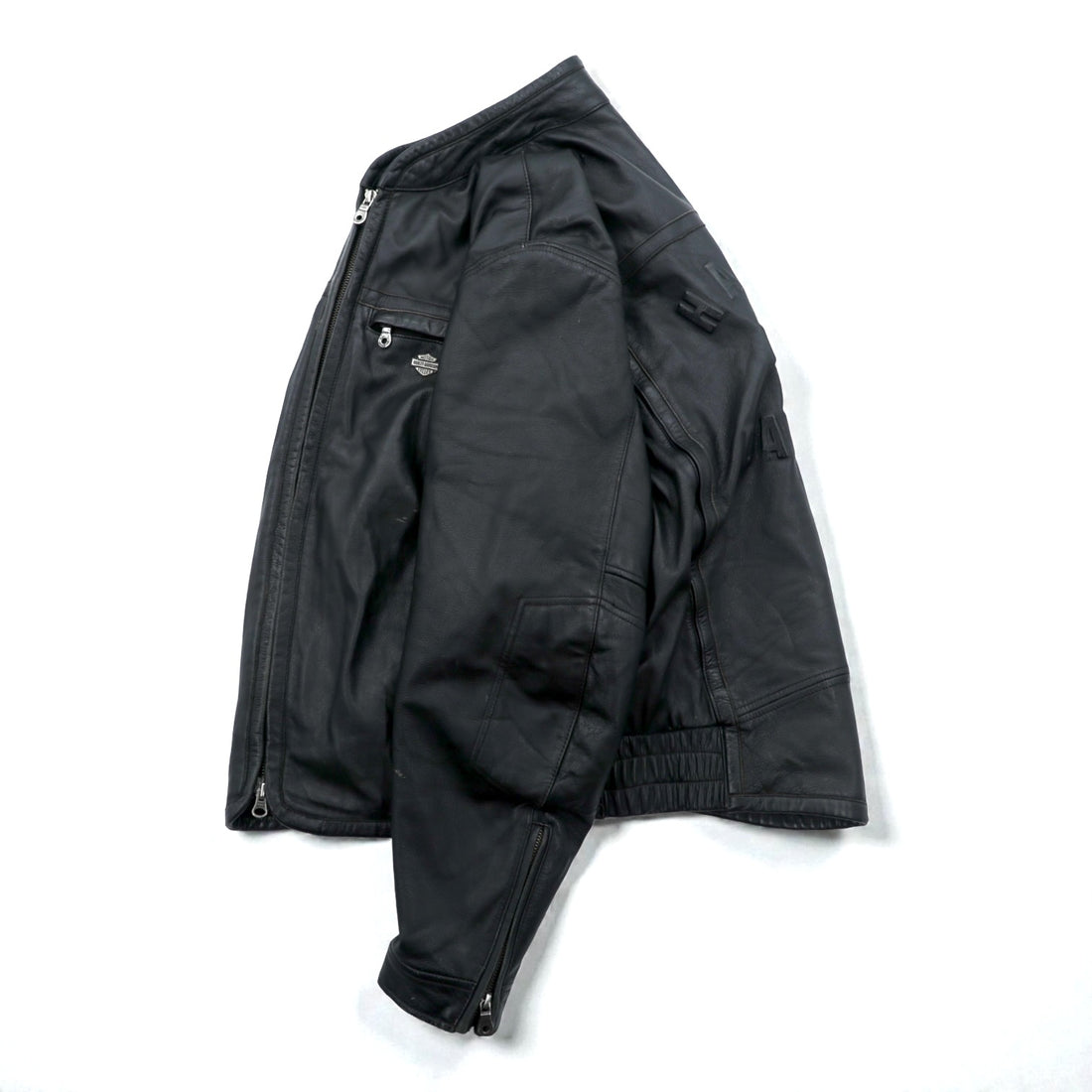 HARLEY DAVIDSON Single Riders Jacket L Black Genuine Leather Back Logo Embossed