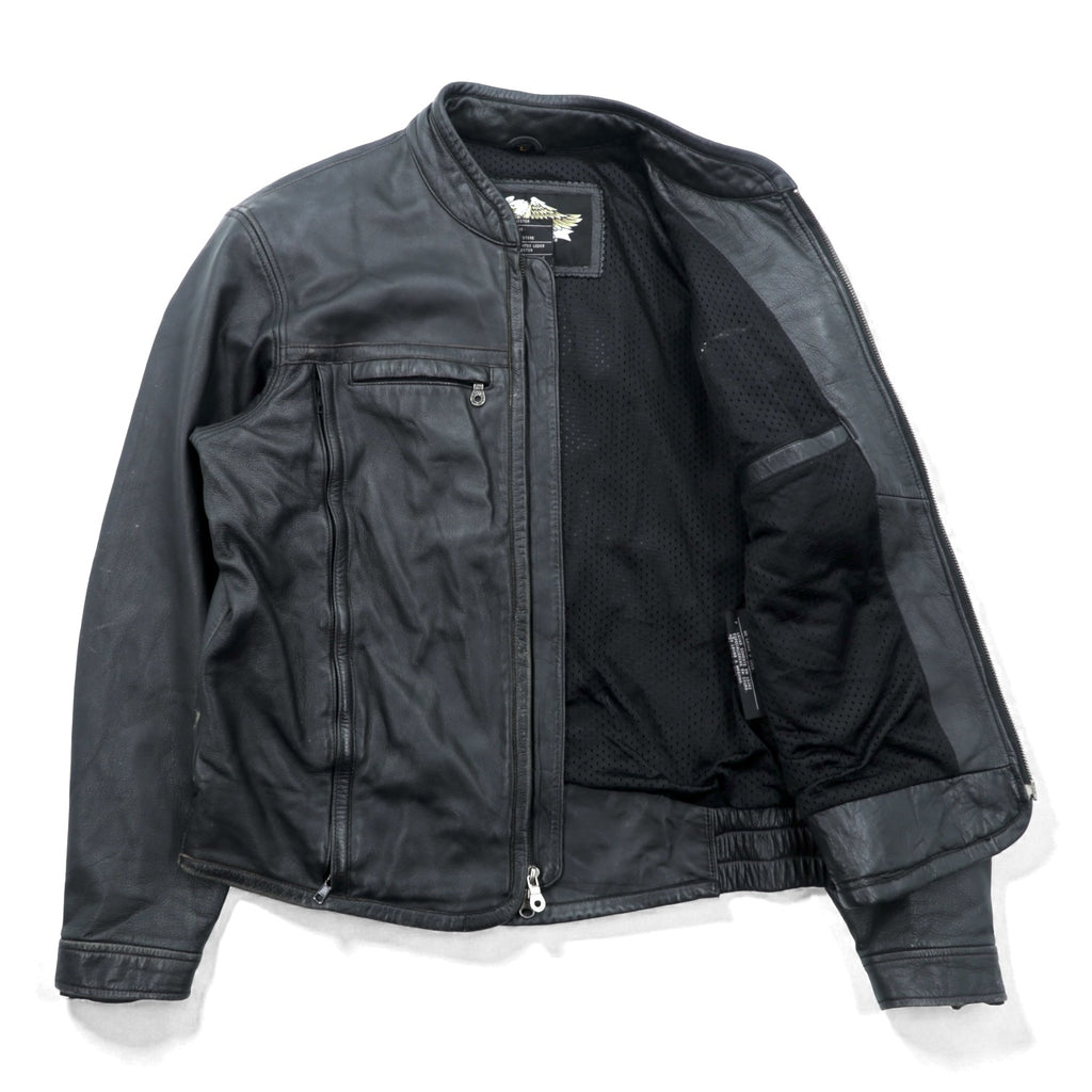 HARLEY DAVIDSON Single Riders Jacket L Black Genuine Leather Back Logo Embossed