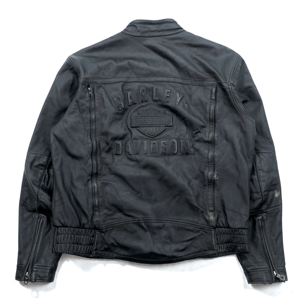 HARLEY DAVIDSON Single Riders Jacket L Black Genuine Leather Back Logo Embossed